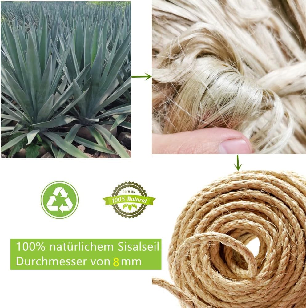 Detalle de Parain Sisalseil für Kratzbaum Kratzsaule Katzenbaum – Natürliches Sisalseil 6 mm (8 mm, 50 m)