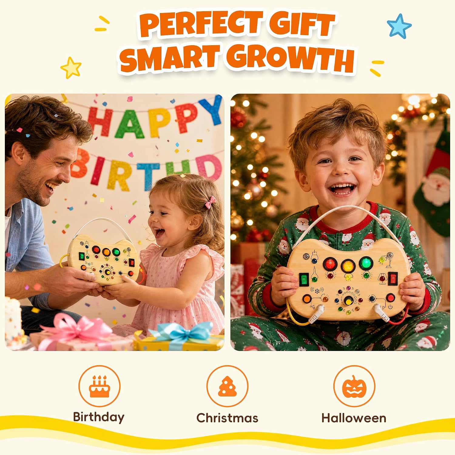 Thumbnail 6 de Flycoost Busy Board with LED Light Switches — Montessori-Inspired Wooden Sensory Toy for 1–3 Year Olds