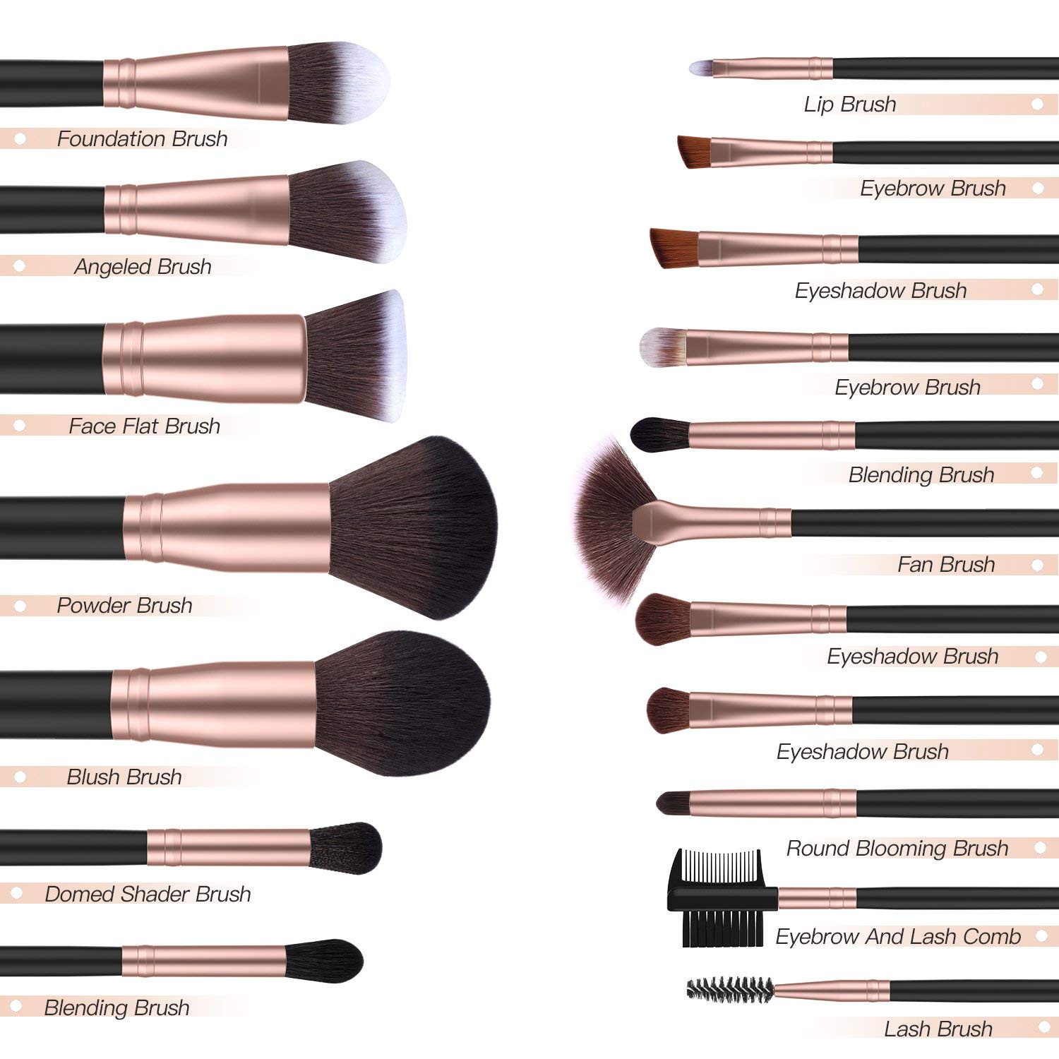 Detalle de AMMIY 18‑teiliges Premium Make-up Pinsel-Set – Holzhandle, Rose Gold, synthetische Pinsel für Foundation, Puder, Concealer, Rouge und Lidschatten