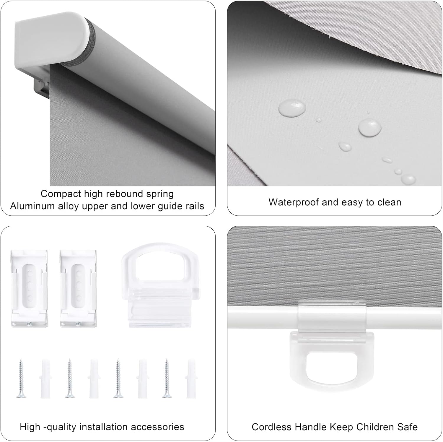 Detalle de Sunoff Cordless Blackout Roller Shades (28" W x 72" H) — Grey, Thermal Insulated, Easy Install