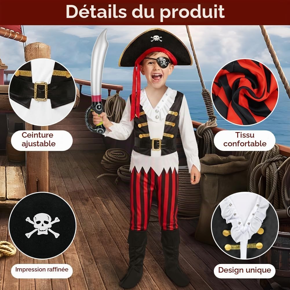 Detalle 2 de Beugo piratenkostuum voor kinderen, set van 33 met accessoires
