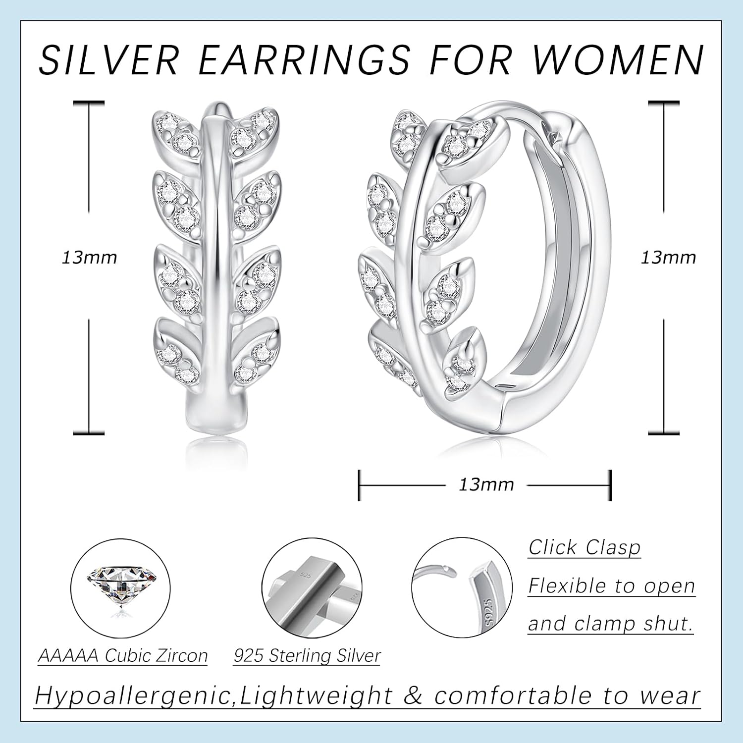 Thumbnail 1 de Loutade Creolen Silber 925 Klein – Blume Olivenblatt mit Cubic Zirkonia, hypoallergen, 13 mm