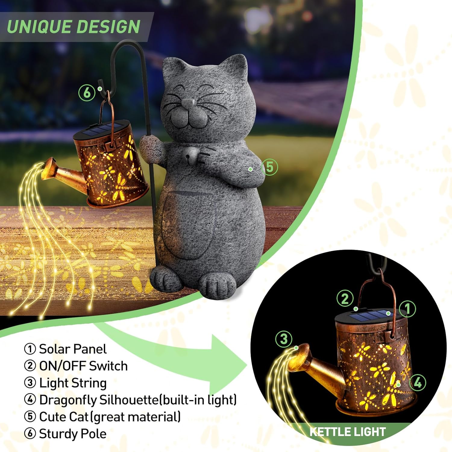 Thumbnail 4 de Hinshark Cat Garden Ornament with Solar Lantern