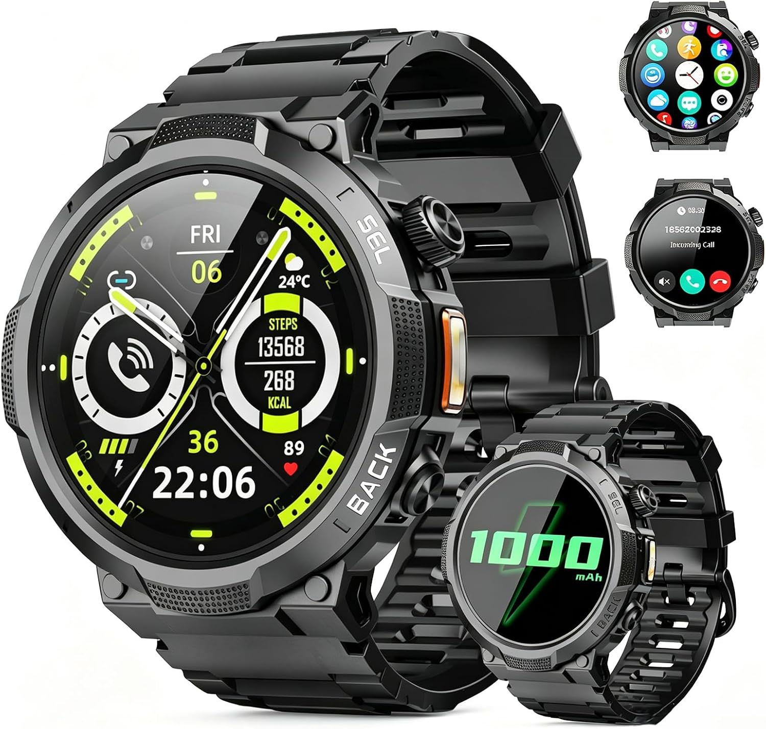 Detalle de Smartwatch Herren/Damen mit Telefonfunktion – 1,53" HD-Smartwatch mit IP68, 110+ Sportmodi und 1000 mAh Akku