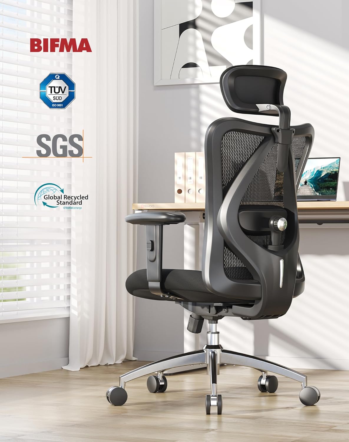 Detalle 2 de SIHOO M57: sedia ergonomica da ufficio con rete traspirante, supporto lombare e regolazioni 3D