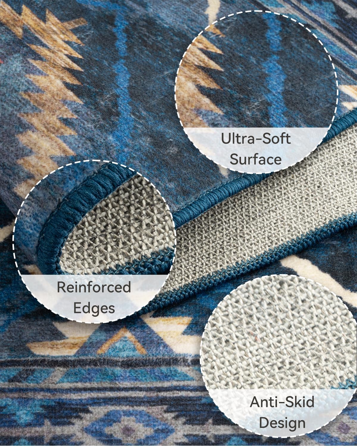 Thumbnail 6 de DEFYNEE Machine Washable Rugs 120x180 cm (Vintage Blue, Non-Slip Short Pile)