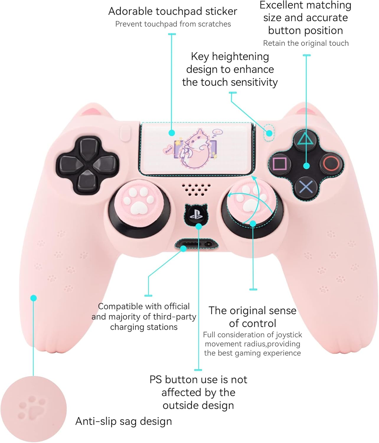 Thumbnail 4 de GeekShare Cat Paw PS4 Controller Cover – Pink