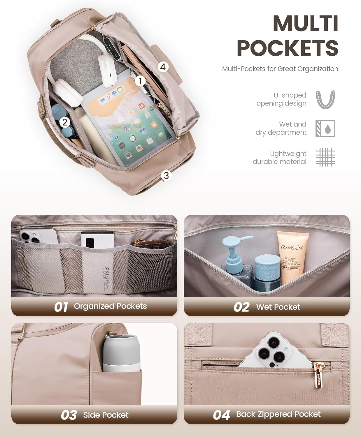 Thumbnail 2 de LOVEVOOK Sporttasche Reisetasche groß 50 l mit Kulturtasche, Schuhfach und Nassfach (Sand)