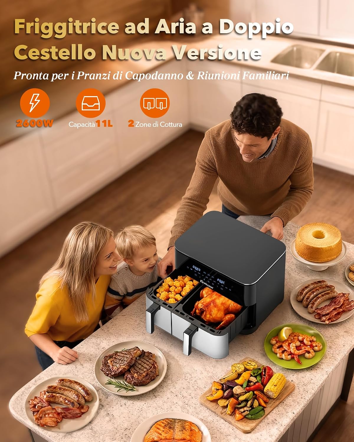 Detalle 2 de Friggitrice ad aria 11L doppio cestello 4+7L
