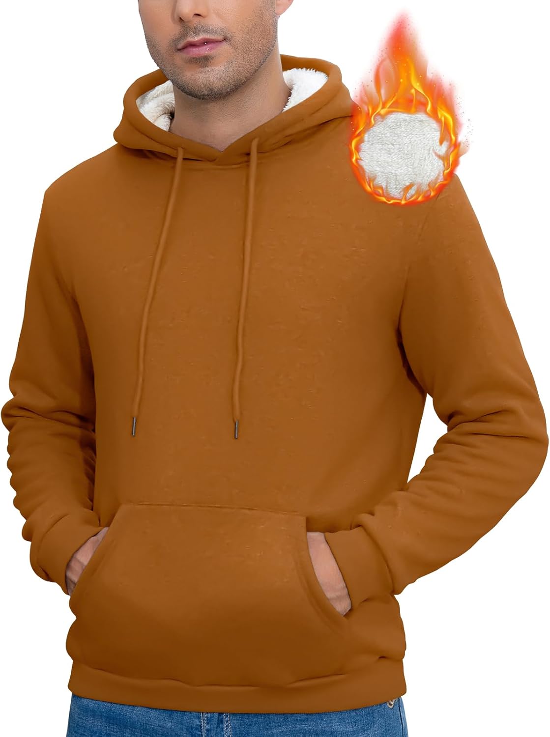 Thumbnail 2 de Vorvowry Fleecepullover Herren – Warmer Fleece Hoodie mit Sherpa-Futter und Kängurutasche