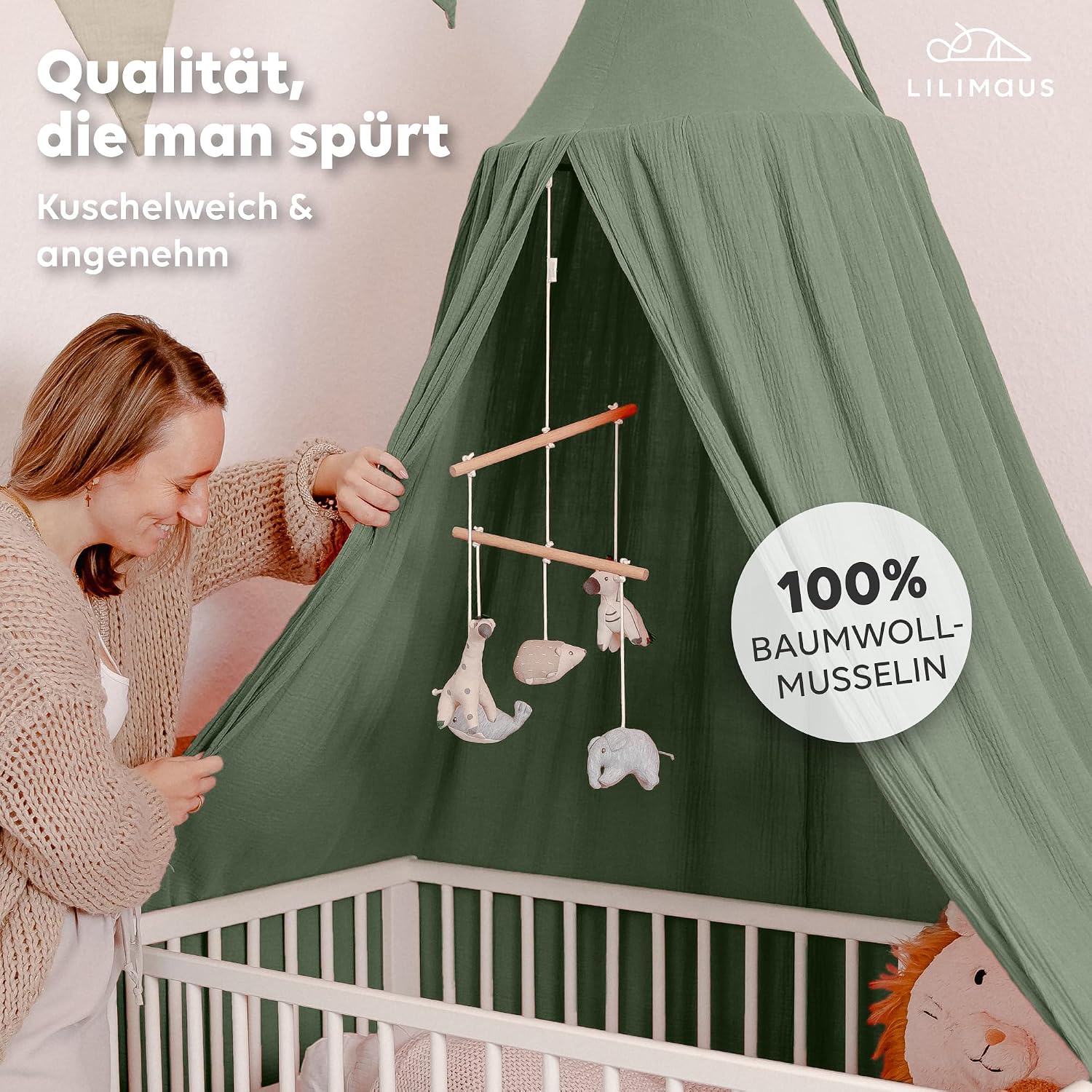 Thumbnail 1 de Lilimaus Baldachin Kinderzimmer – Handgefertigter Bett Baldachin aus 100% Musselin Baumwolle (12 Farben)