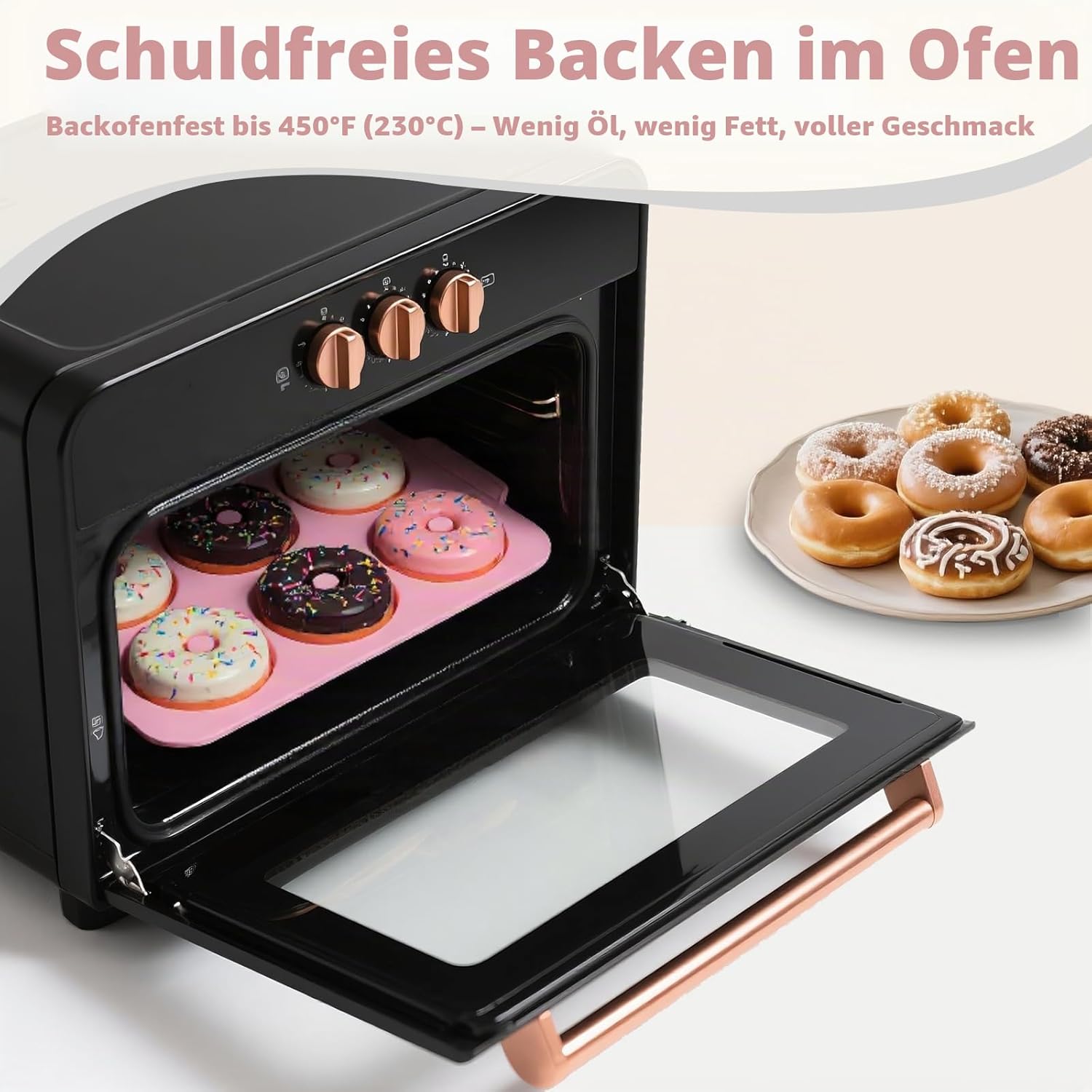 Thumbnail 6 de Toeusog 2-Stück Silikon-Donuts-Backform, Groß 10,2 cm Ø, 6 Höhlungen – antihaft, Metallrahmen, Rosa & Beige