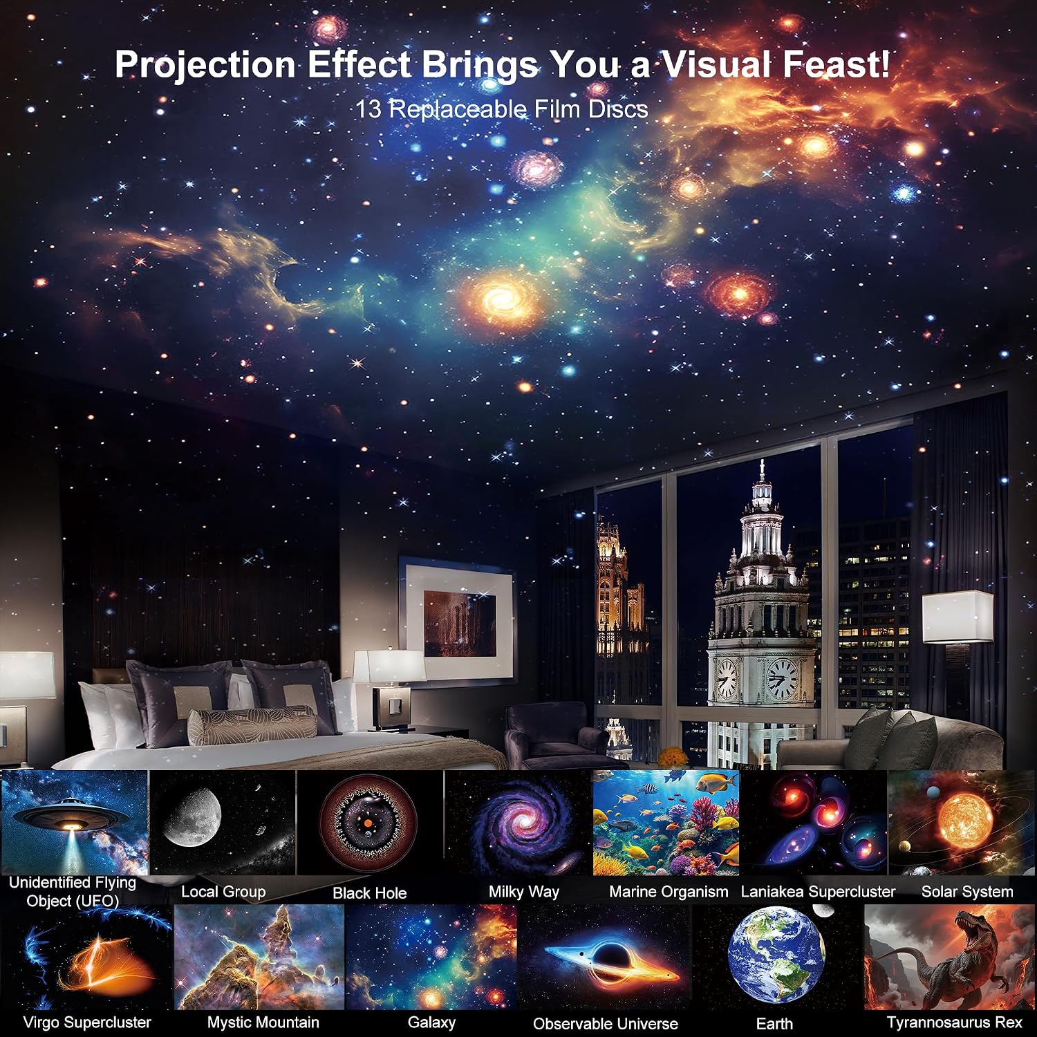 Detalle de Bazcuka Sternenhimmel Projektor – 4K HD Planetarium mit 12 Planeten-Scheiben & Bluetooth-Lautsprecher