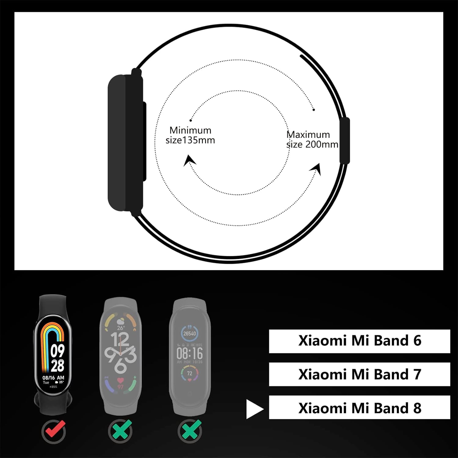 Thumbnail 3 de LanQii Edelstahl Mesh Armband (Milanaise) für Xiaomi Smart Band 10/9/8 – Schwarz