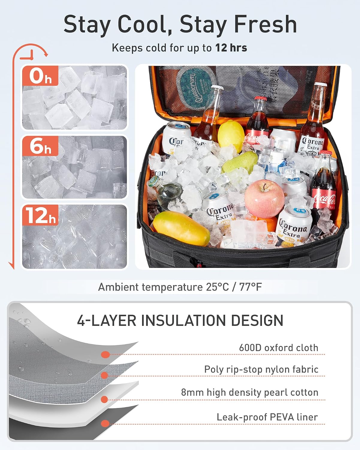 Detalle 2 de TOURIT Soft Sided Cooler Bag (48/60 Cans) — Large Collapsible, Leakproof Insulated Ice Chest for Picnic, Beach, Camping
