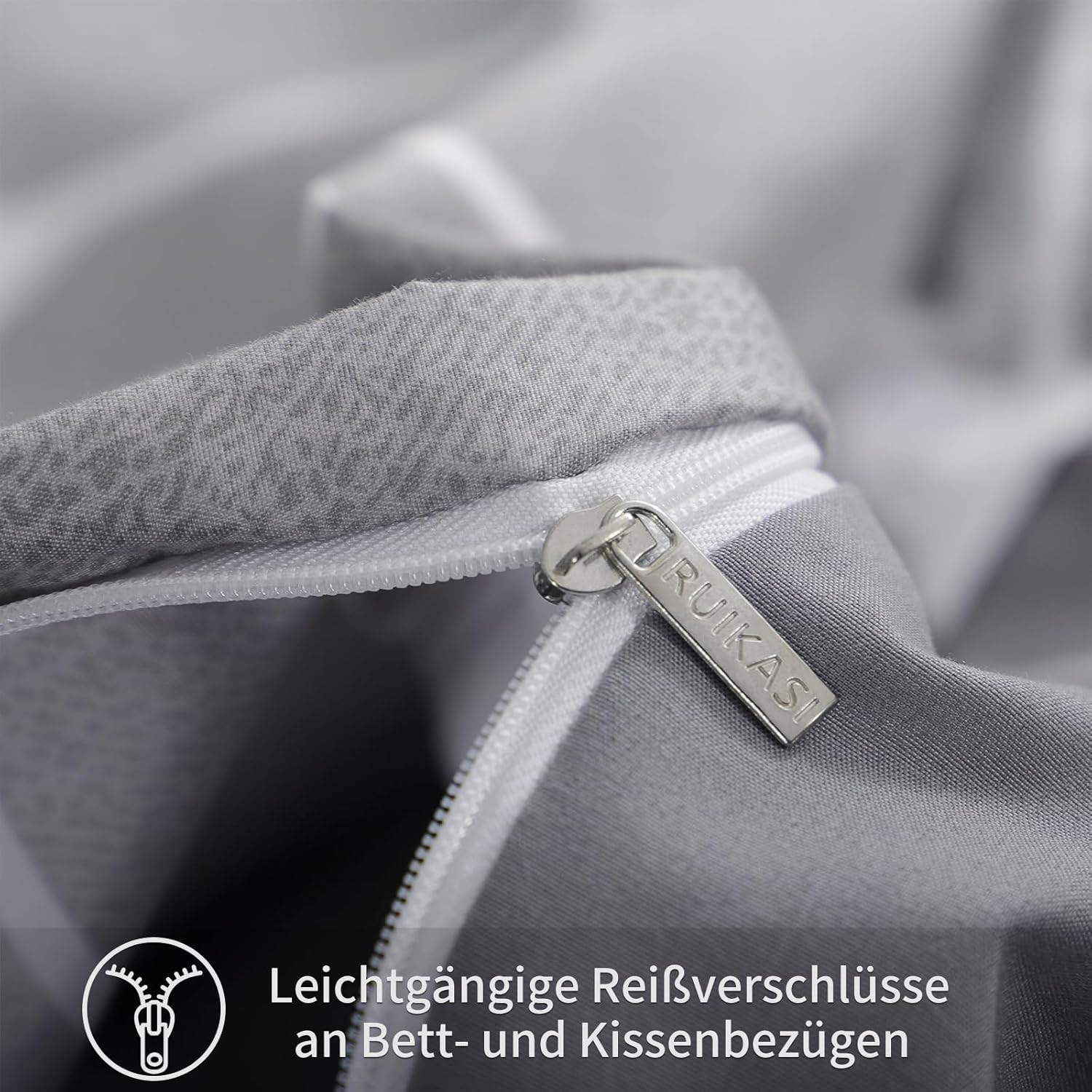 Thumbnail 5 de RUIKASI Bettwäsche 135x200 (4-teilig) Hellgrau – Microfaser-Set mit Reißverschluss