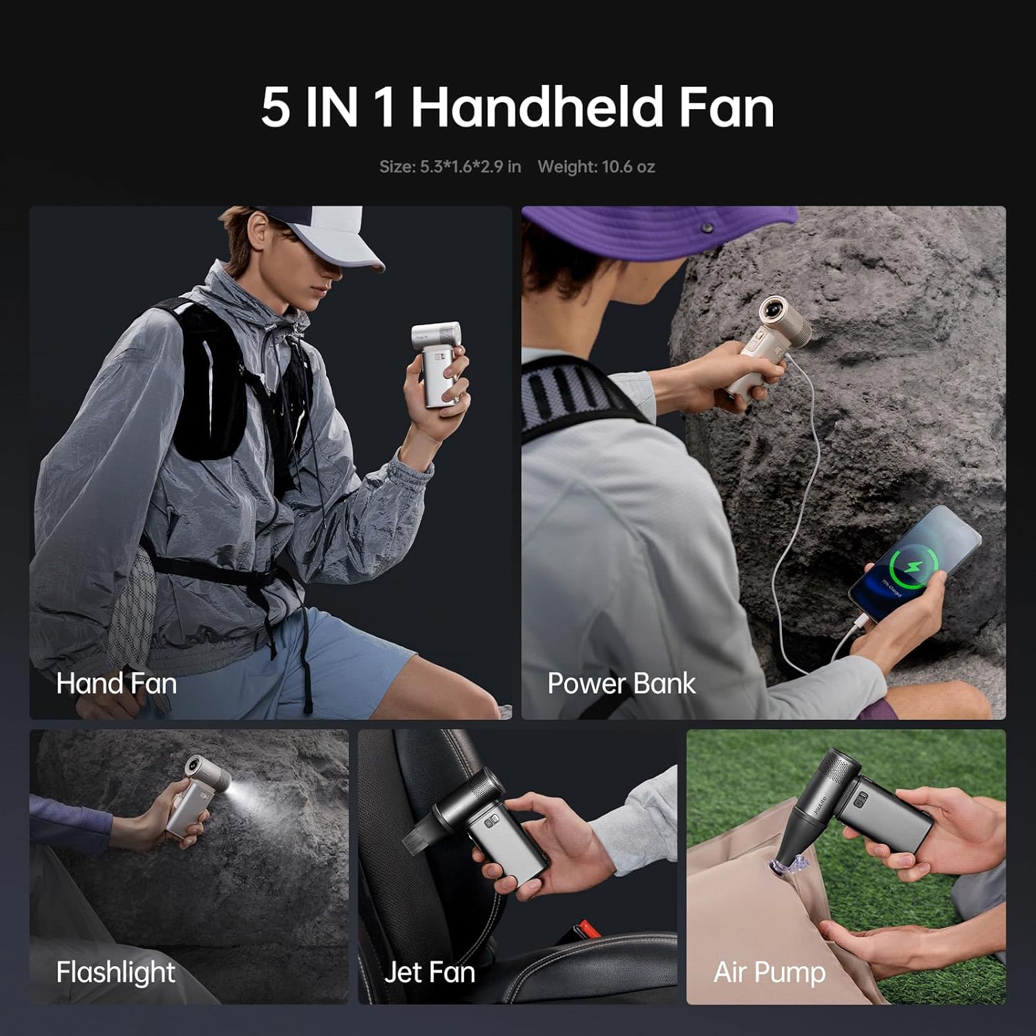 Thumbnail 2 de JISULIFE 5-in-1 Portable Handheld Fan with 9000mAh Battery and 18W Power Bank