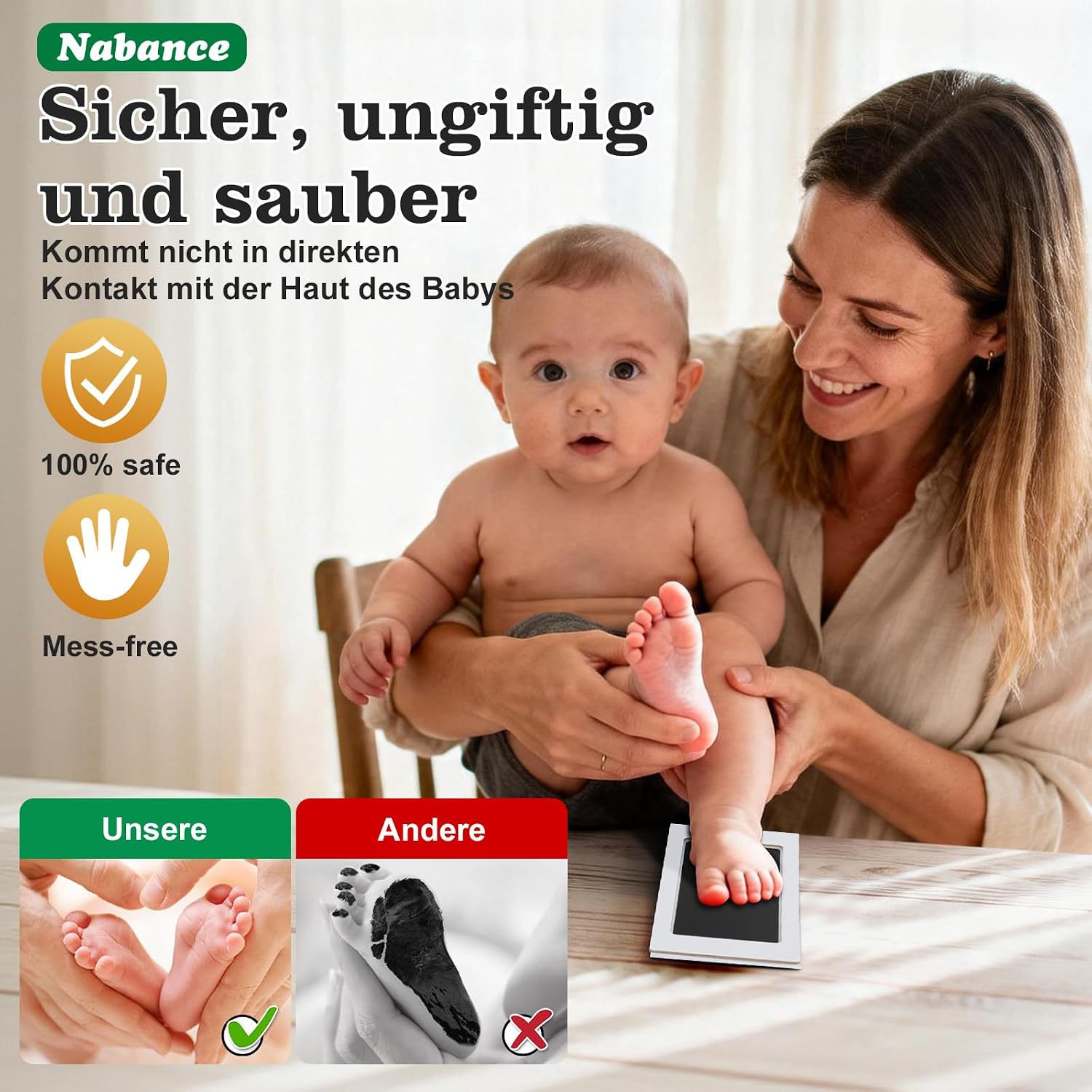 Thumbnail 4 de Nabance Baby-Fußabdruck-Set mit 6 Stempelkissen & 12 Abdruckkarten (0–6 Monate) – Hand- und Pfotenabdruck