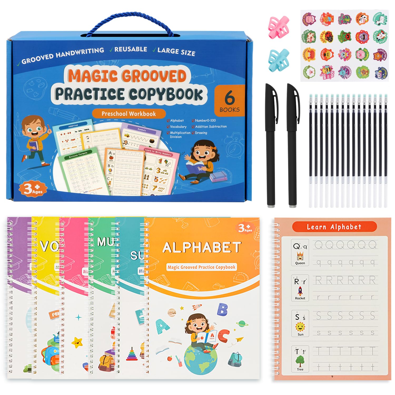 Thumbnail 6 de AALGO Magic Grooved Writing Practice Books for Kids Ages 3–8, Reusable Set