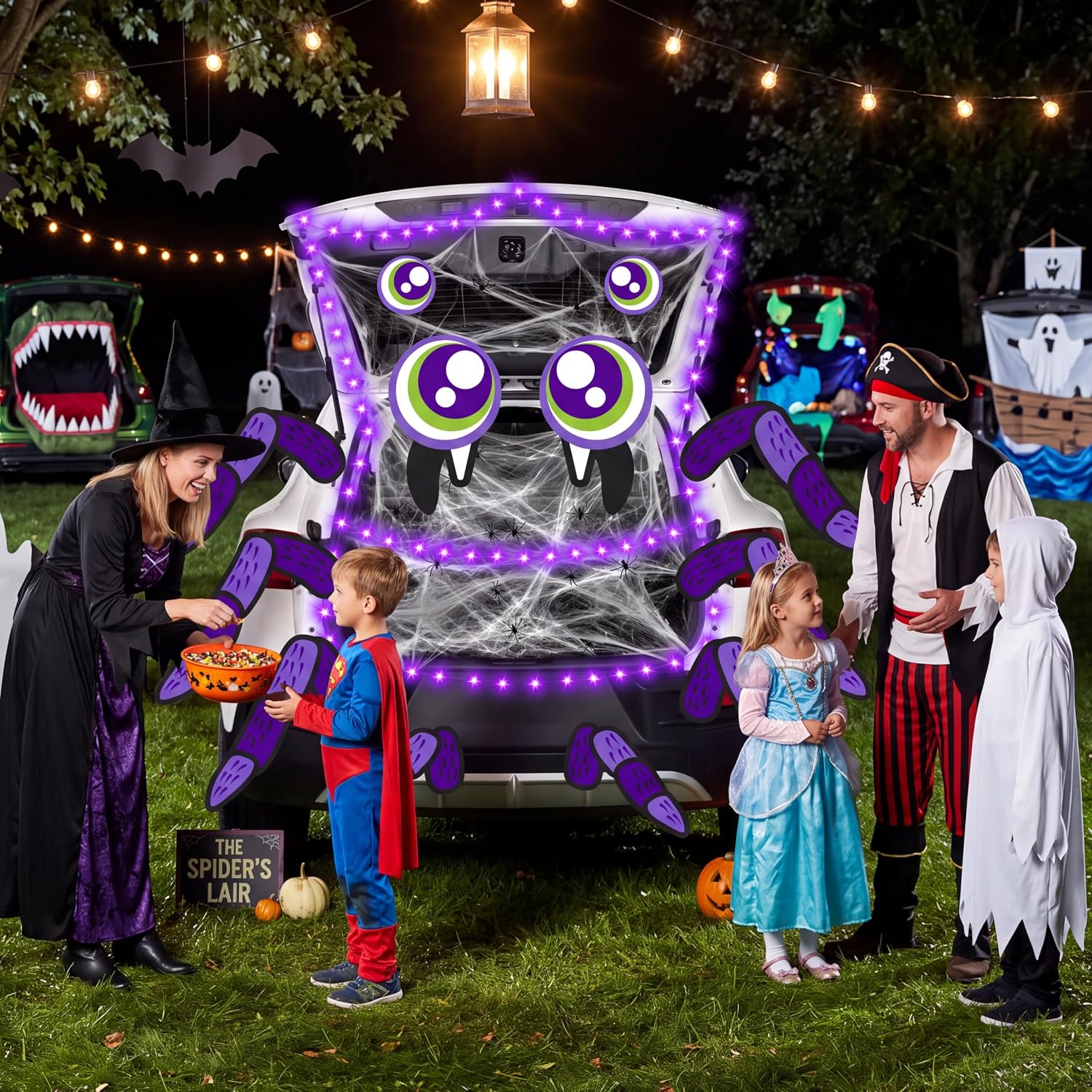 Detalle de JOYIN Halloween Trunk or Treat Spider Decoration Kit with LED String Lights