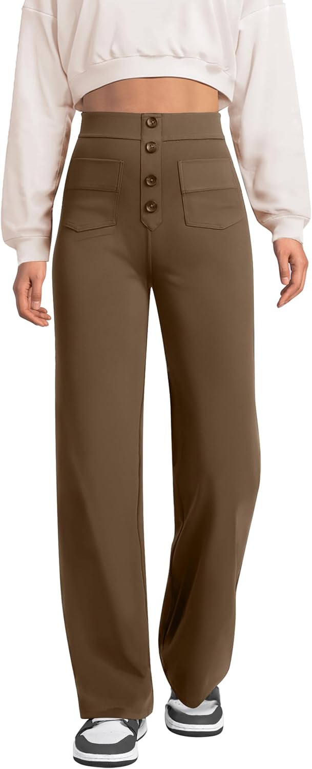 Thumbnail 5 de Glacspyg Yoga Pantalons Femmes Taille Haute — Pantalon Décontracté à Poches et Bouton (Droite) 80% Polyester