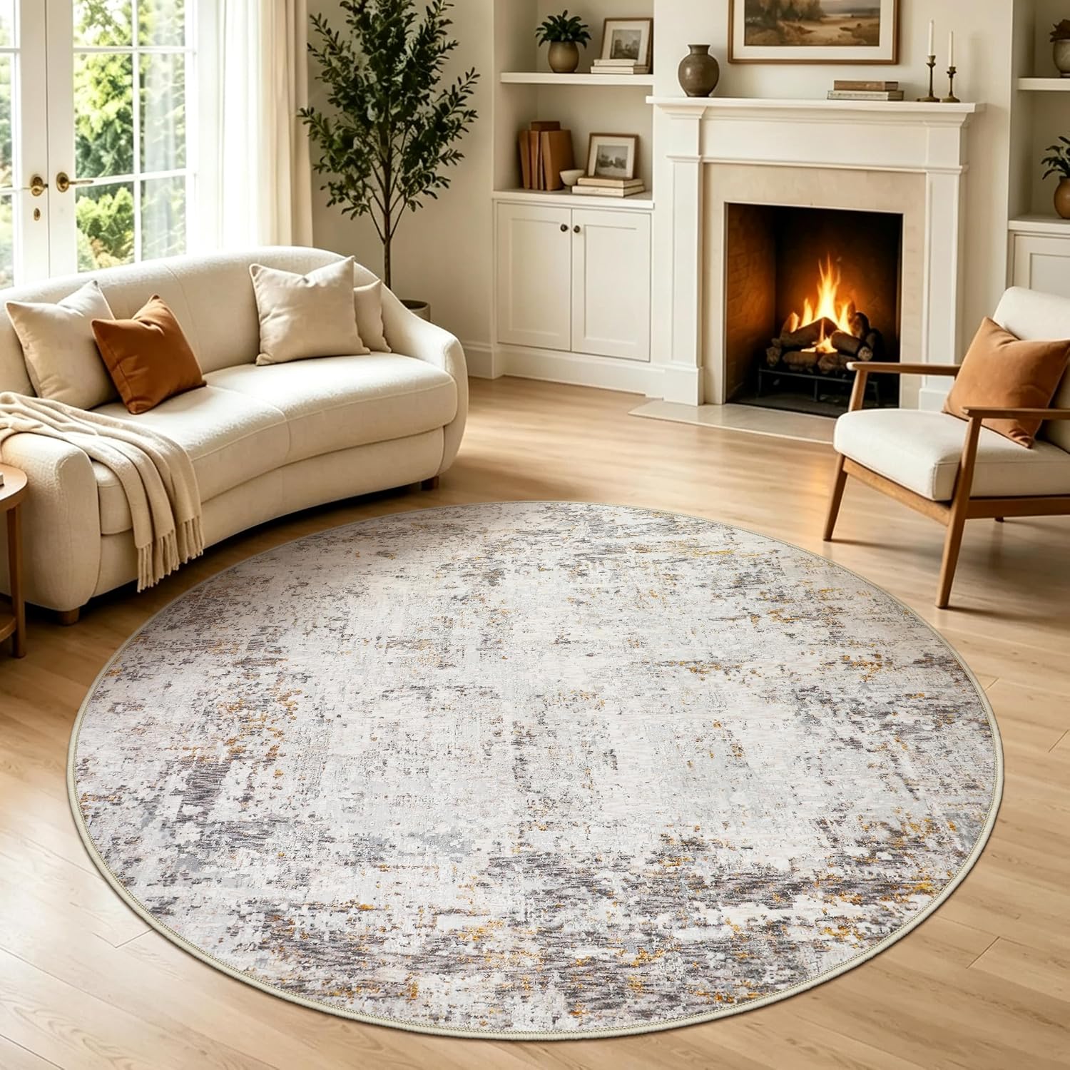 Thumbnail 5 de Capslpad Minimalistisch Abstrakter Rund Teppich 160 cm Beige Washable Round Rug