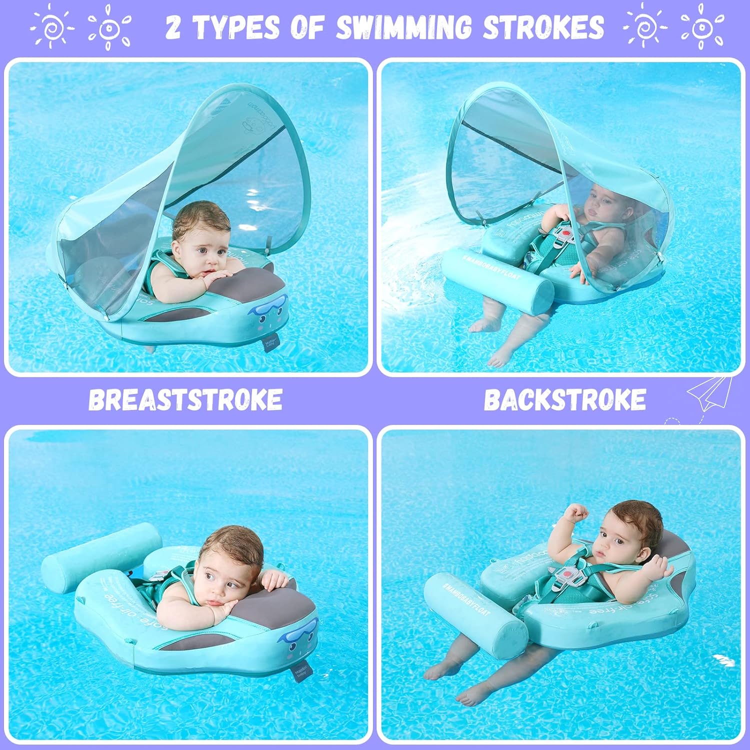 Detalle de GENTEACO Mambobaby Baby Swim Float with Canopy: Non-Inflatable, Safe & Sun-Shielded for 3–24 Months