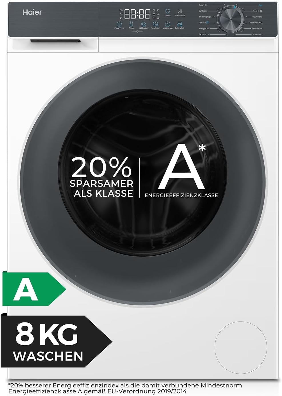 Detalle de Haier Frontlader Waschmaschine 8kg G3 Serie HW80-BP1427637T – effizient, intelligent und langlebig