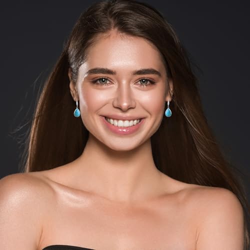 Detalle de Weviway Silver Turquoise Teardrop Earrings — Vintage Boho, Hypoallergenic, Lightweight