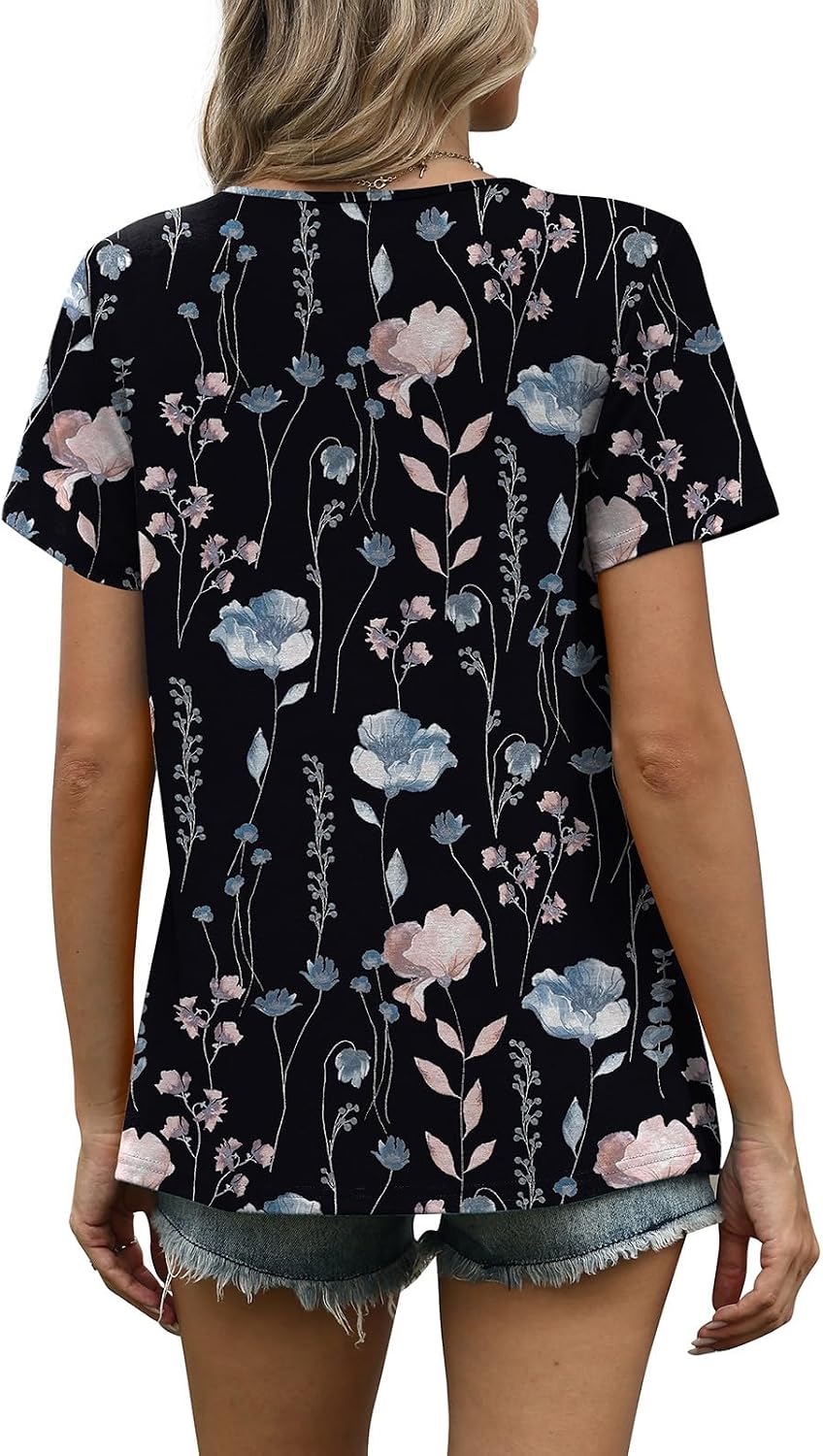 Detalle de WIHOLL Women Pleated Short Sleeve Top – Lightweight Business Casual Blouse