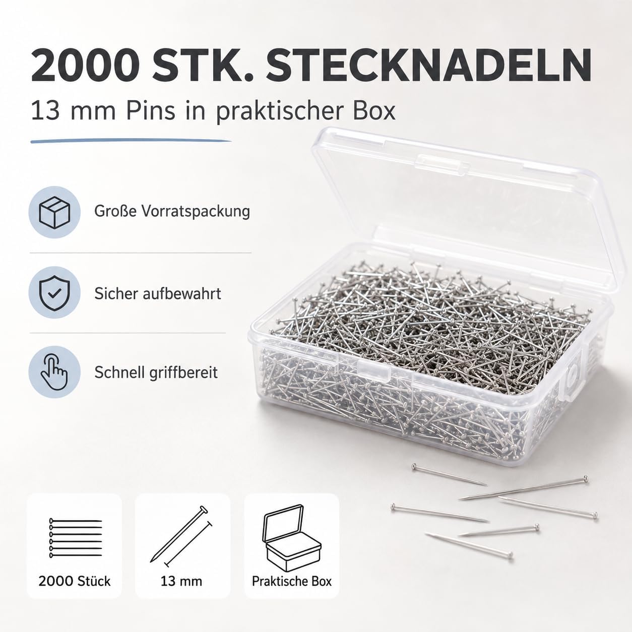 Detalle de ORGANIZABEL OG-002 spelden, 3000 stuks met kop van 13 mm