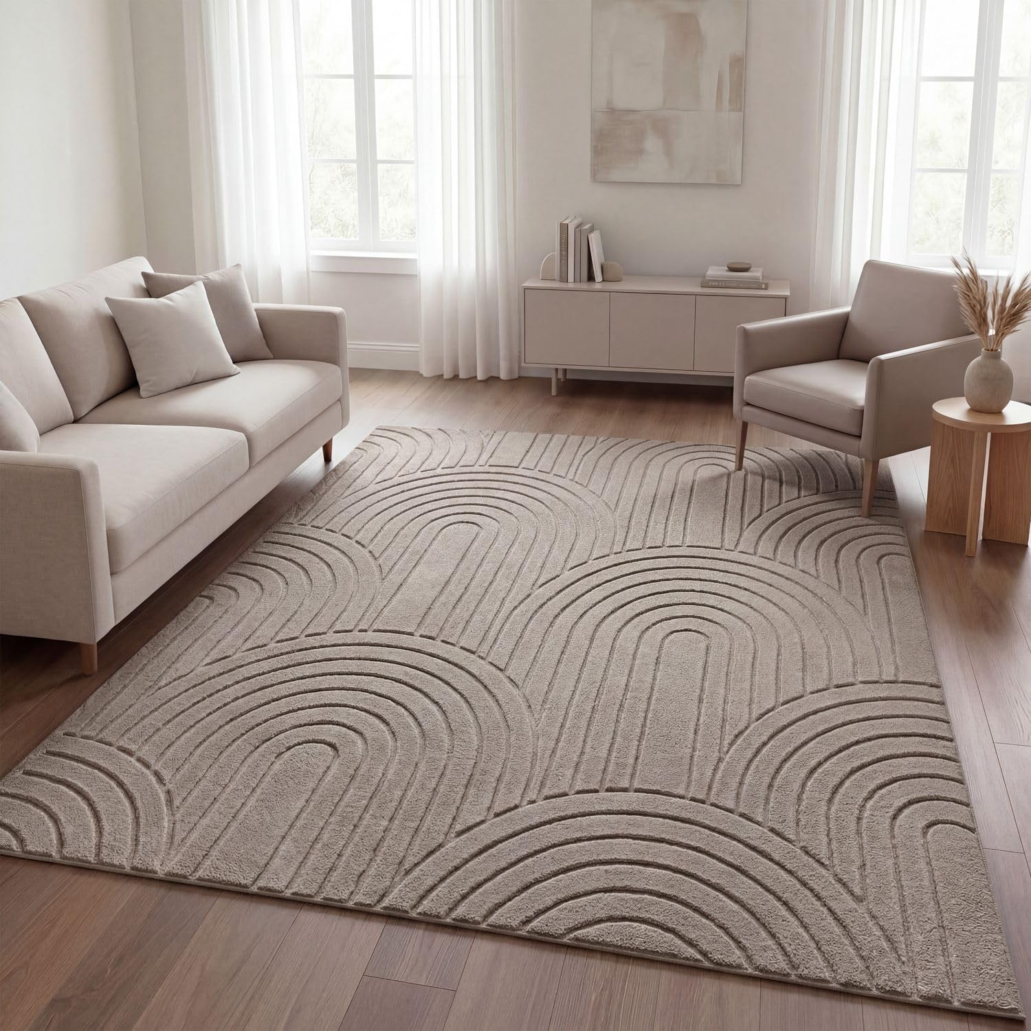 Thumbnail 6 de TT Home Hochflor-Teppich 160x220 cm, Hellbeige/Hellcreme – Skandinavischer Boho-Style