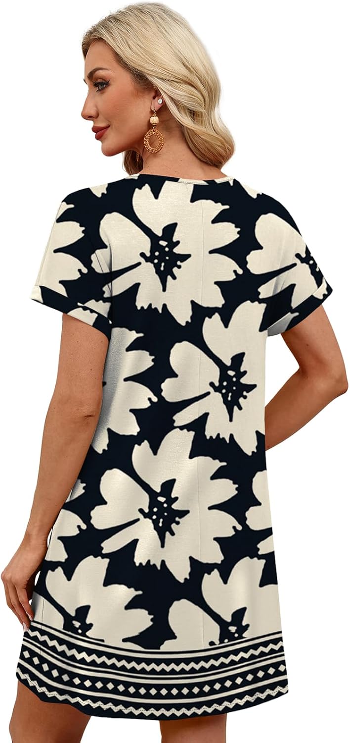 Detalle de WIHOLL Summer Dresses for Women with Sleeves — Midi Button-Down Beach Vacation Casual Dress