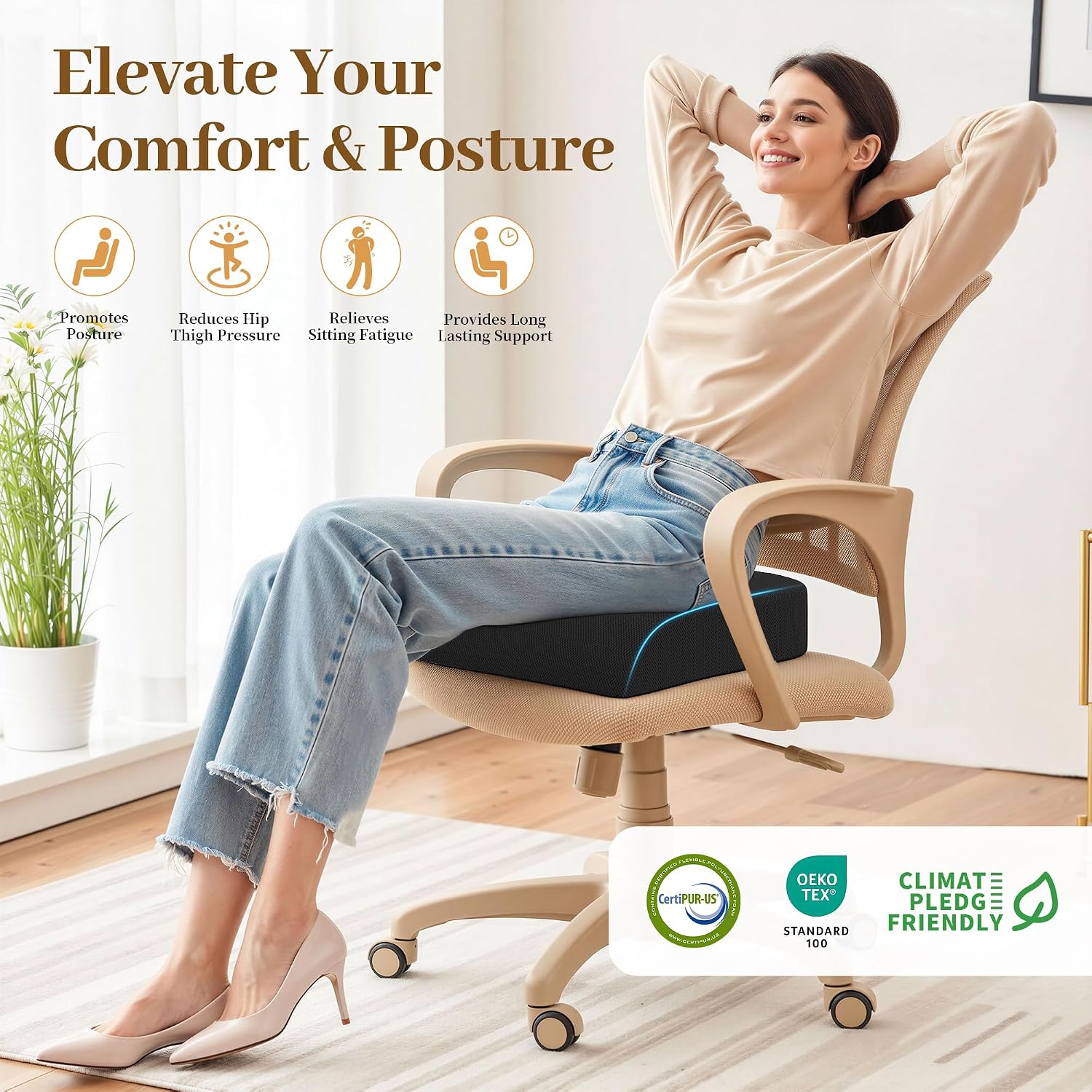 Thumbnail 5 de TranquilRelax MPN-TR0001-L-BL XL Memory Foam Seat Cushion, 3.35-Inch
