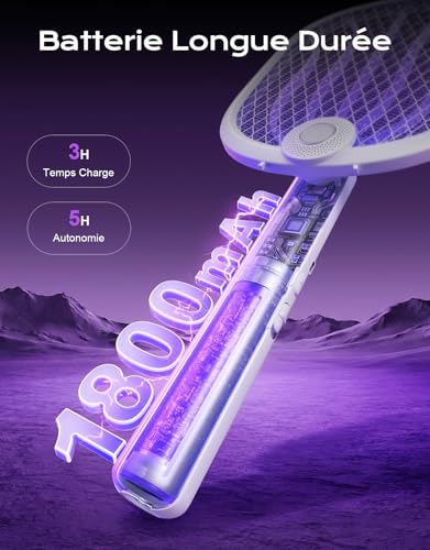Thumbnail 5 de Rolgno 4000V Raquette Électrique Insectes – 1800mAh, 180° pliable