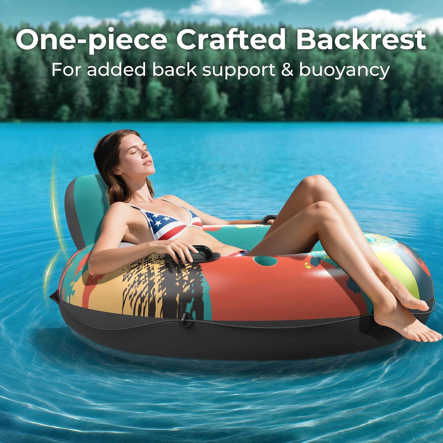 Thumbnail 6 de 53-Inch Heavy-Duty River Tube Float for Adults with Built-In Cup Holders and Ergonomic Backrest