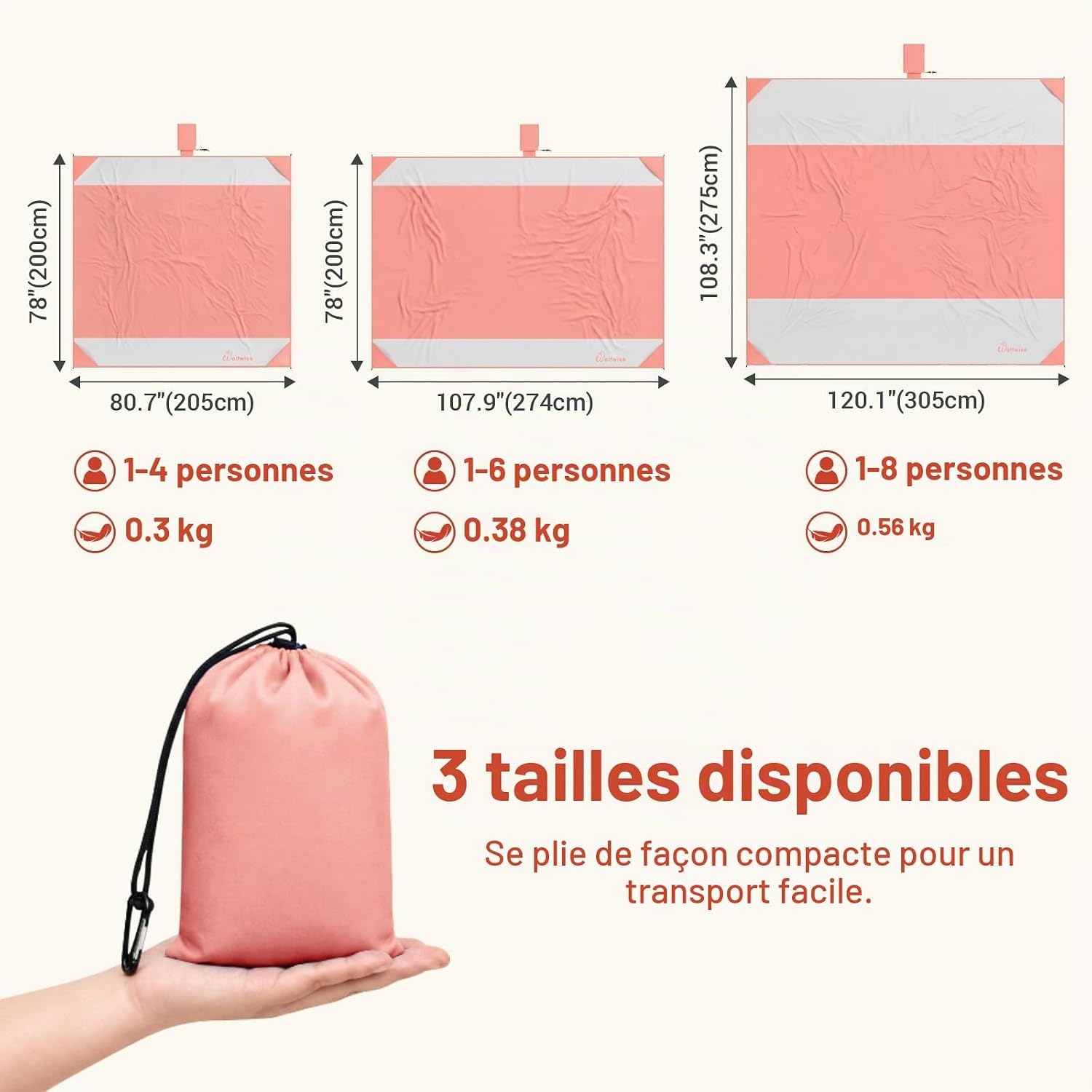 Detalle de Wolfwise 25213 XXL-stranddeken 270 x 210 cm van ripstopnylon met 4 haringen