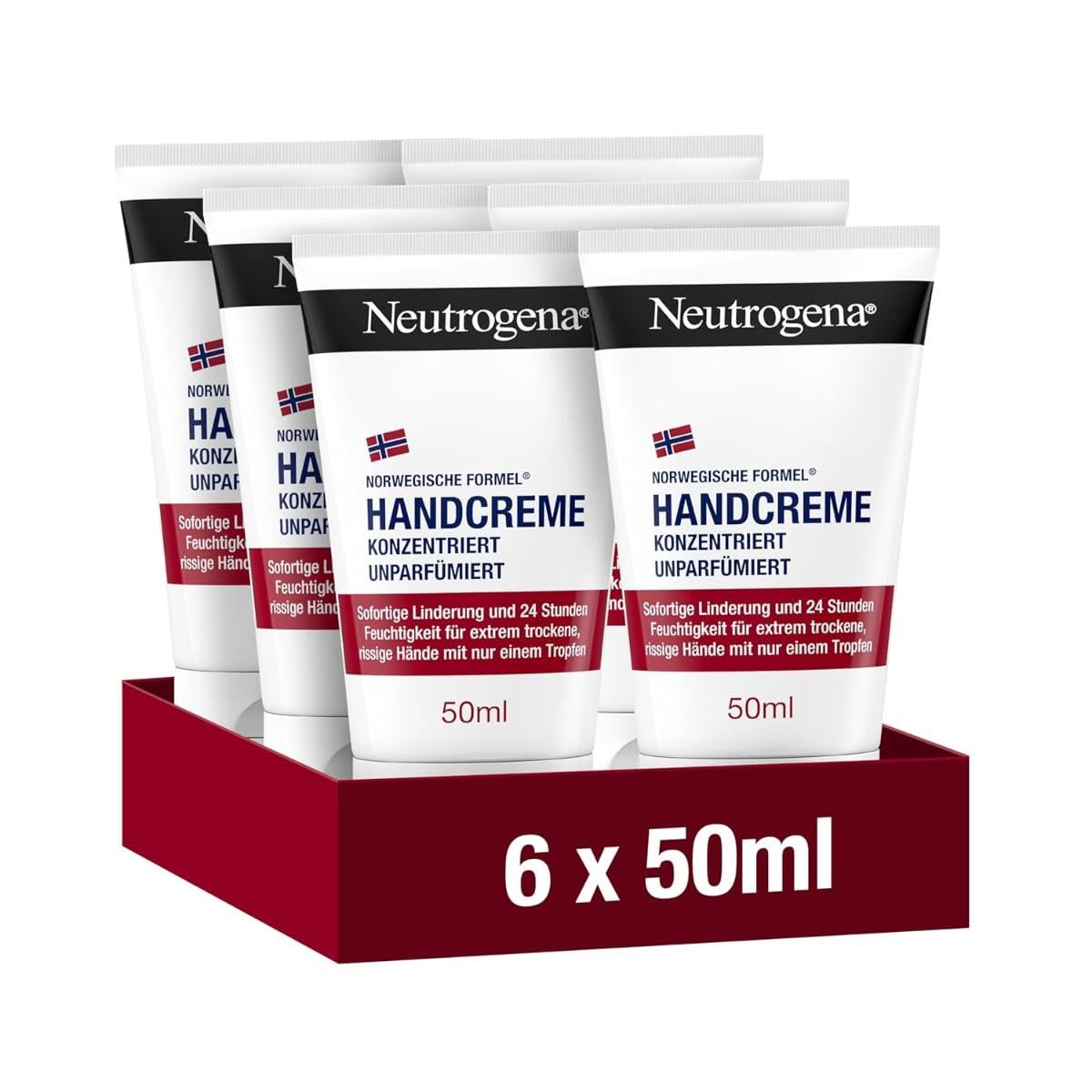 Detalle de Neutrogena Handcreme konzentriert unparfümiert (6x50 ml) – intensive Feuchtigkeit mit Glycerin und Vitamin E