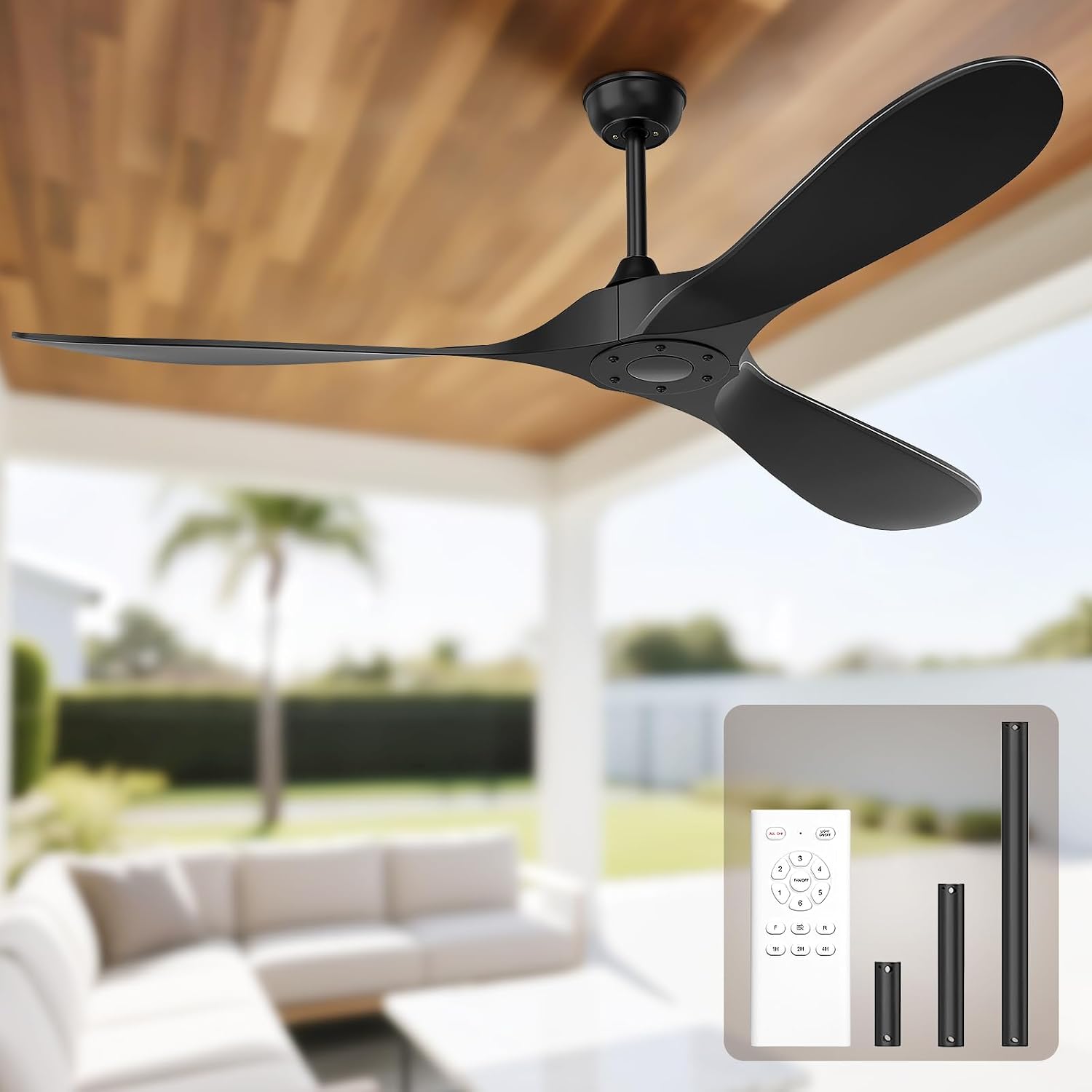 Thumbnail 6 de Obabala Black Outdoor Ceiling Fan, 52-Inch with Remote, 3 Blades, DC Motor