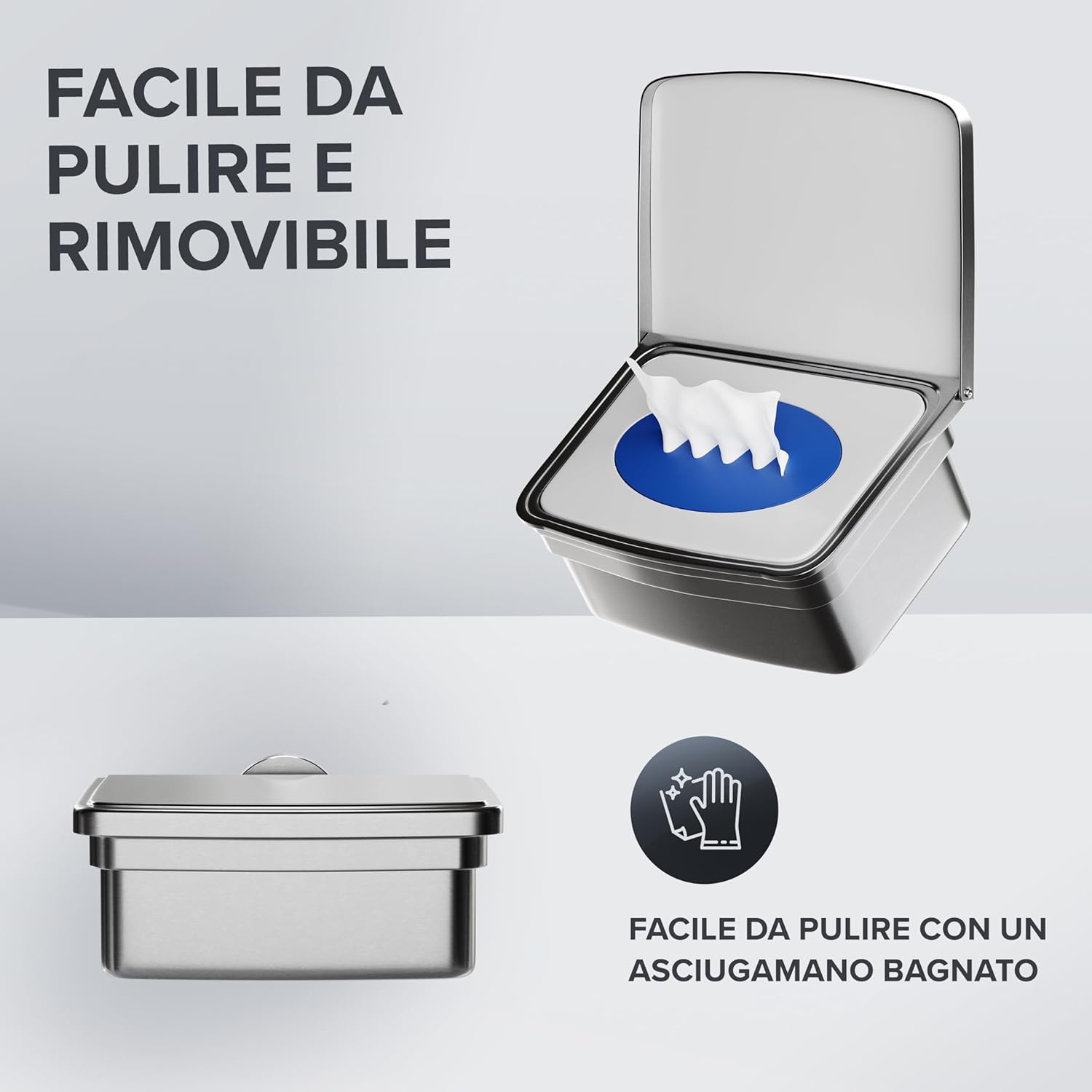 Thumbnail 3 de Ovimar scatola per salviette umidificate con coperchio Taksensand in acciaio inox lucidato argento