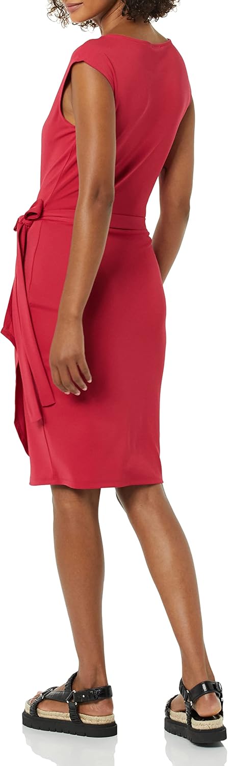 Detalle de Amazon Essentials Women's Cap Sleeve Boat-Neck Faux Wrap Dress