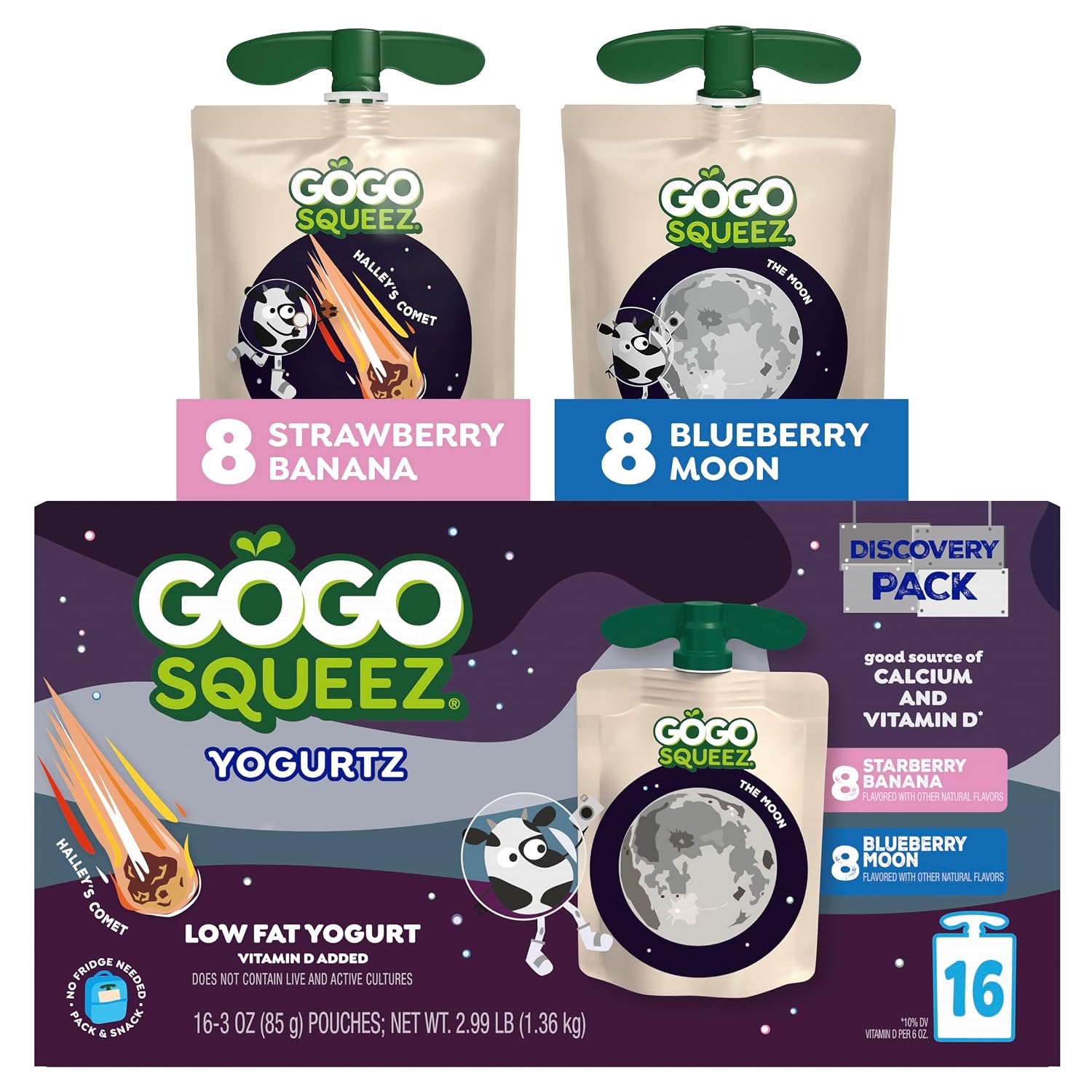 Detalle de GoGo squeeZ Low Fat YogurtZ Space Discovery Variety Pack, 16 Pouches