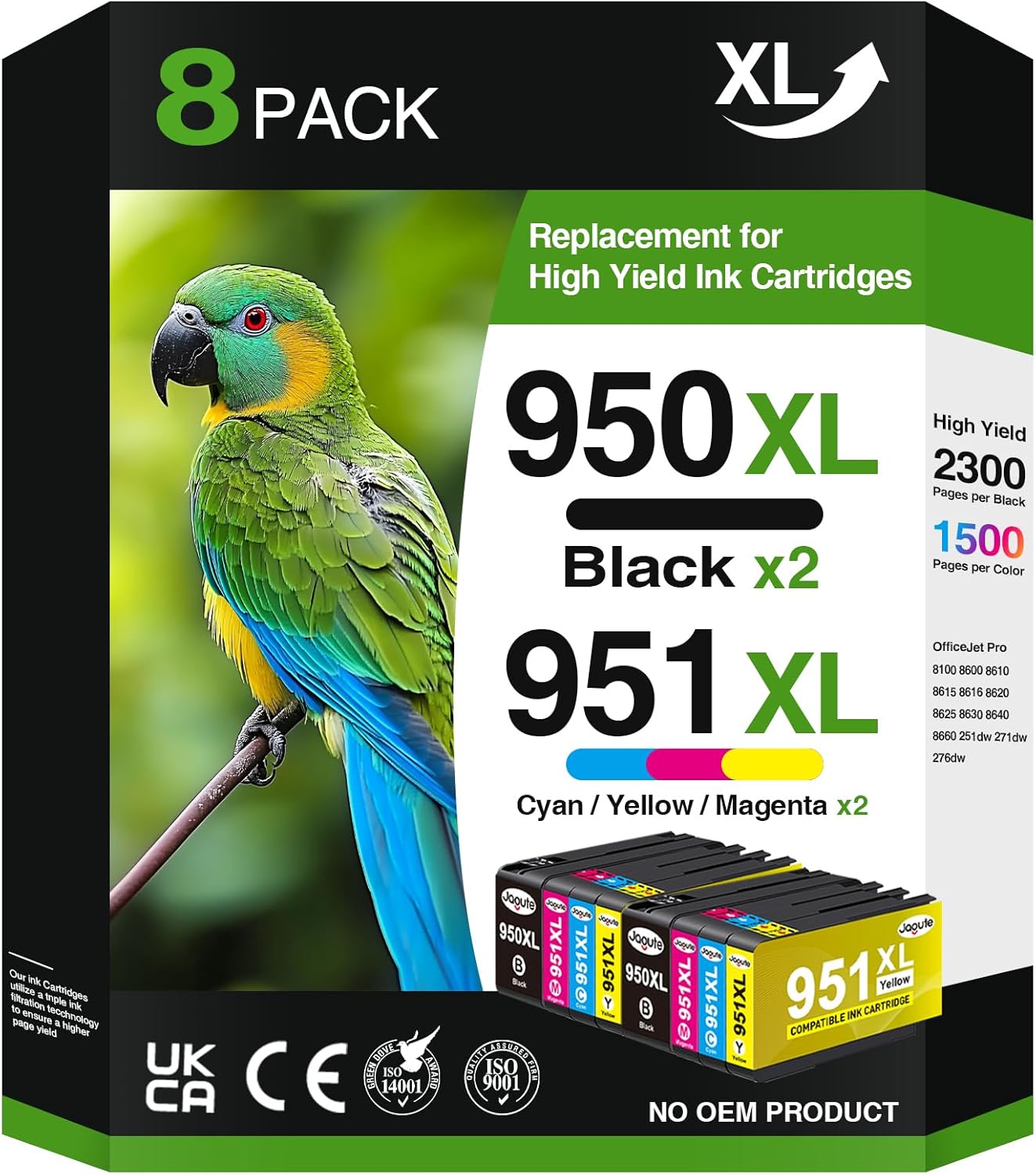 Jagute 950XL/951XL Tintenpatronen Multipack für HP Officejet Pro – 8er Set (2x Schwarz, 2x Cyan, 2x Magenta, 2x Gelb)