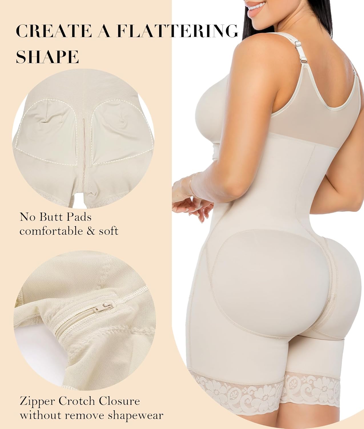 Detalle de YIANNA Fajas Colombianas Postpartum Shapewear with Zipper Crotch Tummy Control Butt Lifter Body Shaper