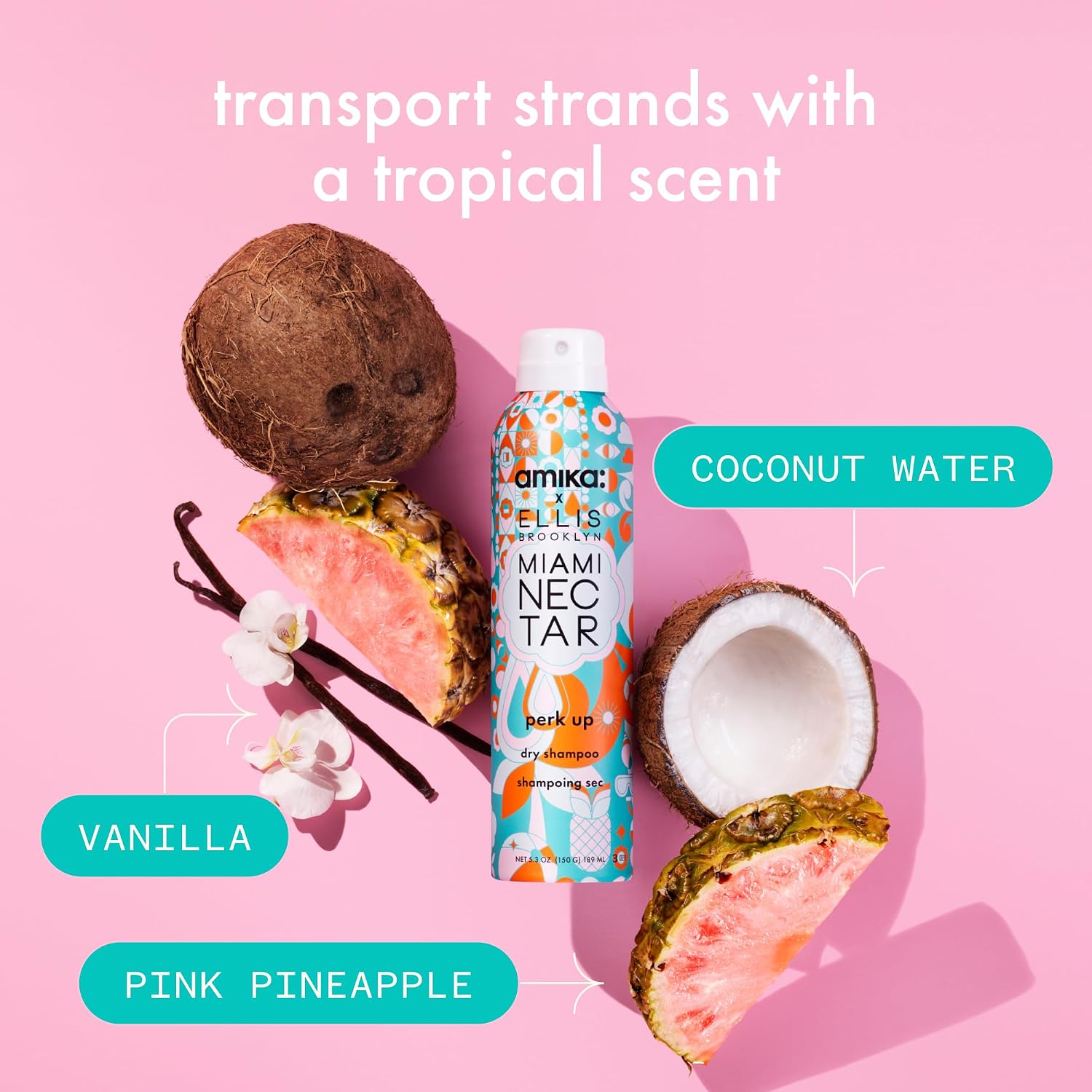 Detalle 1 de Amika Perk Up Talc-Free Dry Shampoo with Pink Pineapple + Coconut Water Scent
