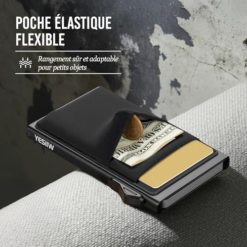 Detalle 2 de YESIIW Porte Carte Homme en Aluminium avec Pop-Up et Blocage RFID – Noir Européenne