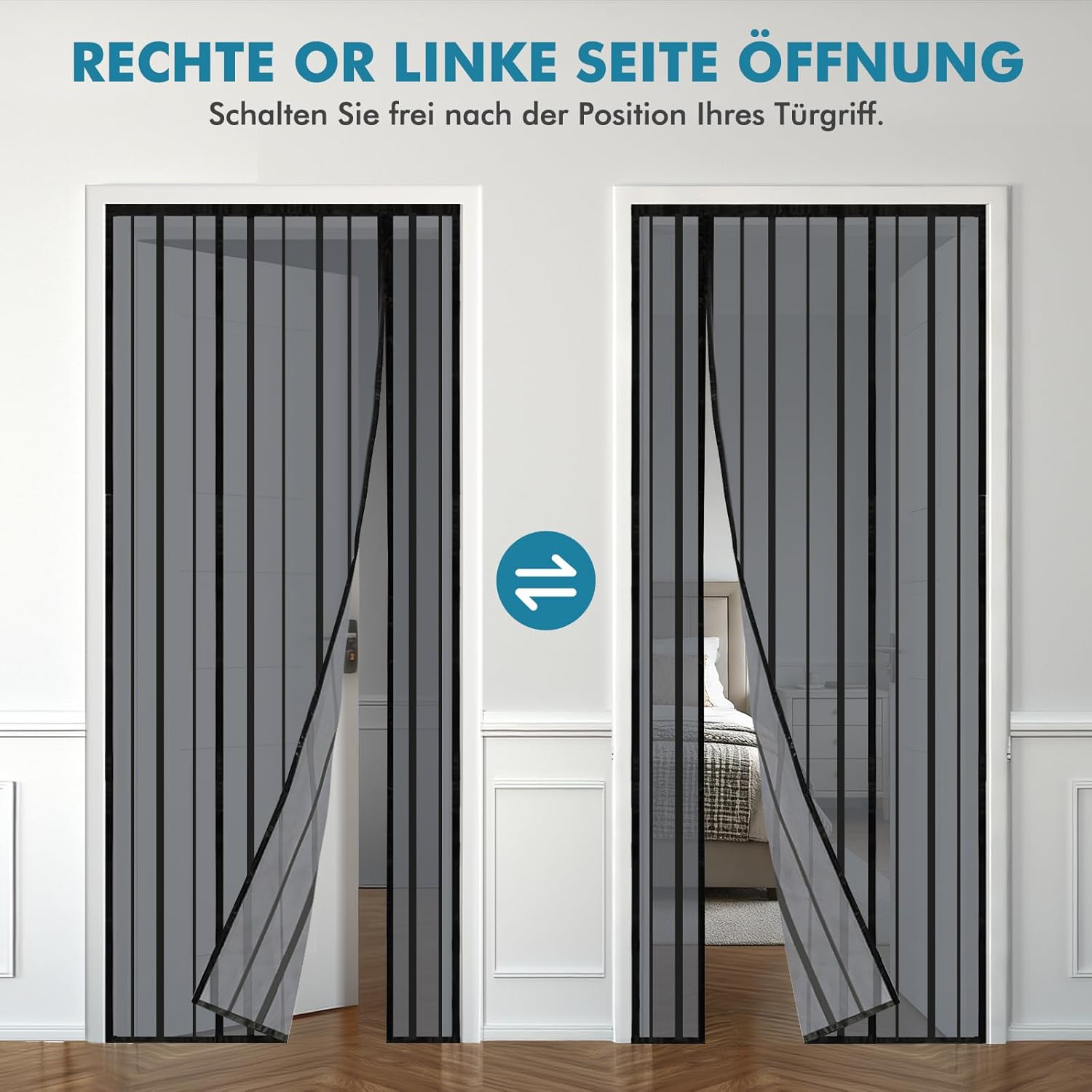 Detalle 2 de Sekey Fliegengitter Tür Vorhang – magnetisch, ohne Bohren, 95x210 cm, schwarz