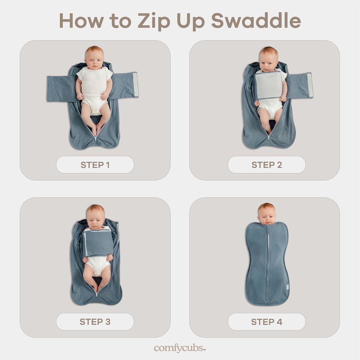 Detalle de Comfy Cubs Swaddle Blanket Baby Pack (2 Pack) – Easy Zipper Wrap for Newborns, 3–6 Months, Nomadic Blue