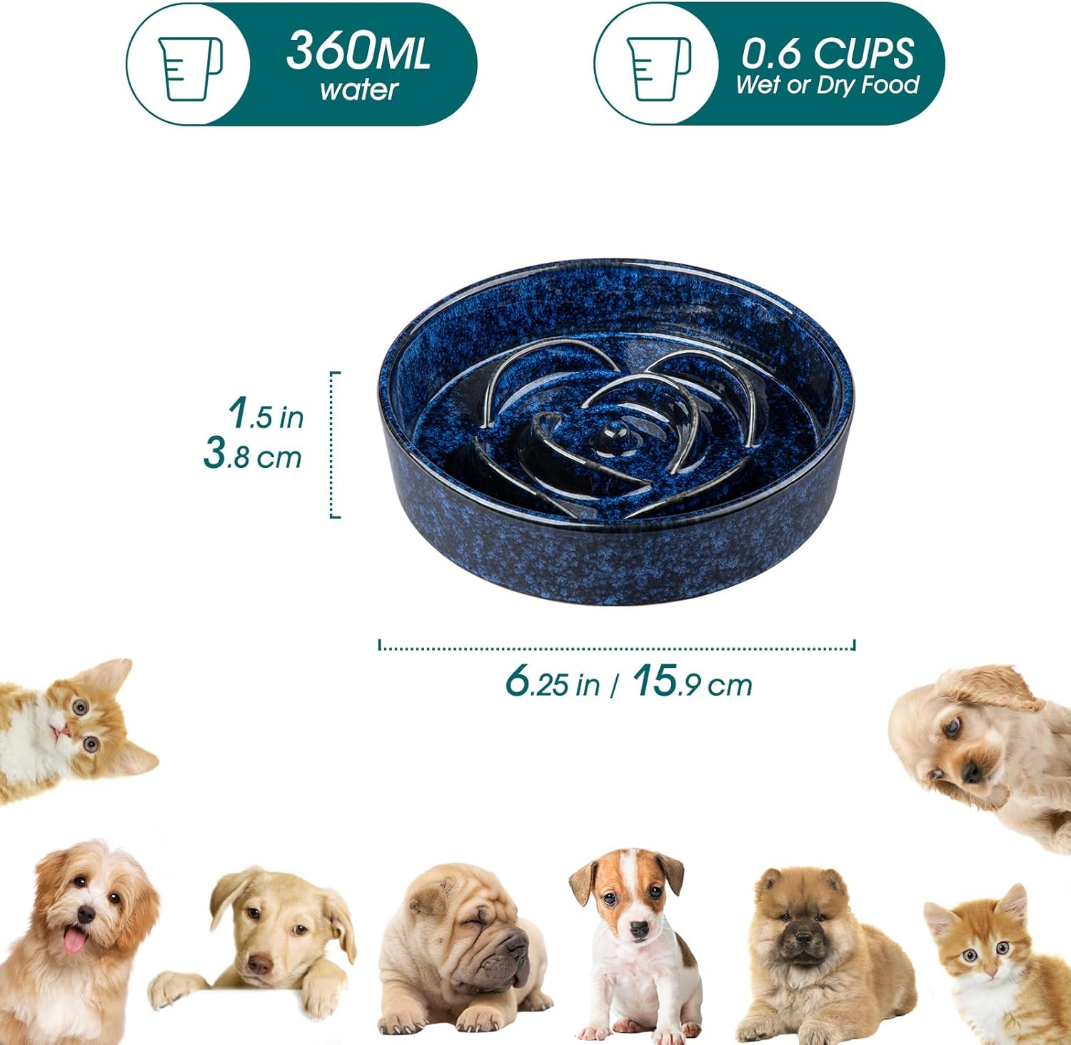 Thumbnail 1 de Hundenapf aus Keramik von Vancasso „Antischlingnapf“ – Blumen-Design, Blau, 15,9 cm