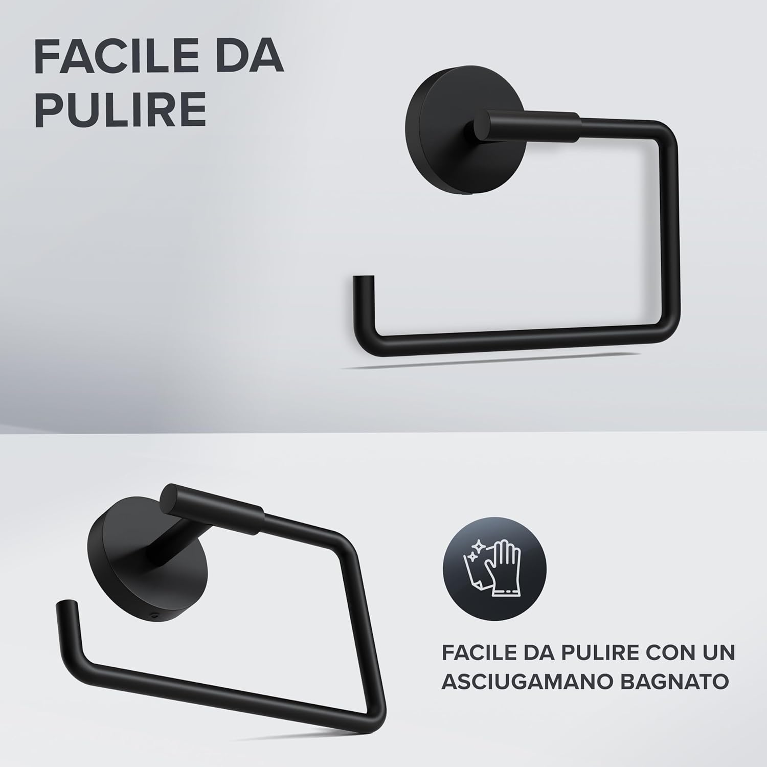 Thumbnail 3 de Portarotolo Ovimar Tromoy per foratura nero – Portarotolo autoadesivo in acciaio inox, con chiusura soft-close